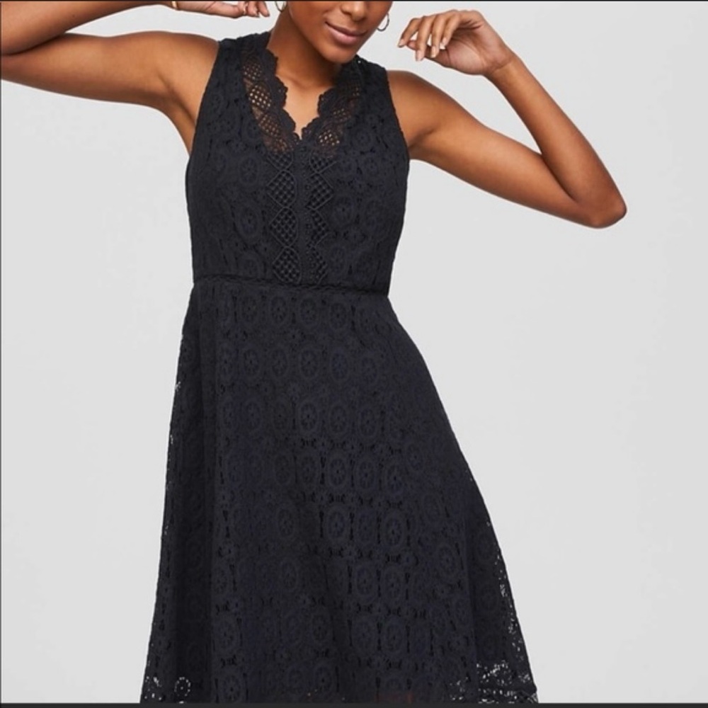 LOFT Black A-line Midi Dress with V-neck for Cocktail 6 petite